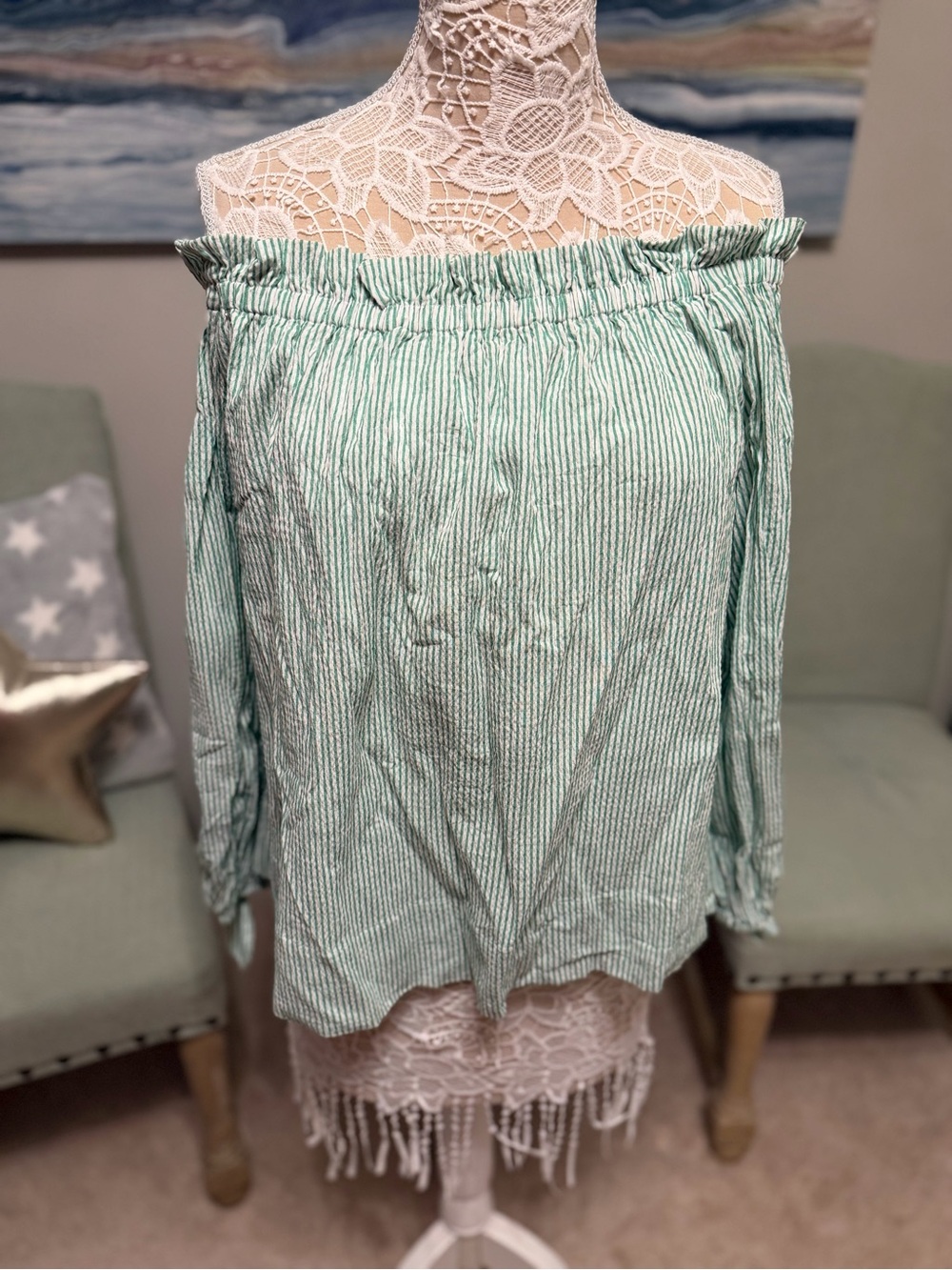 Lilly Pulitzer Mint Green Stripe Off-Shoulder Blouse